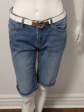 F&F Cuffed Denim Bermuda Shorts Mid Rise Blue 6
